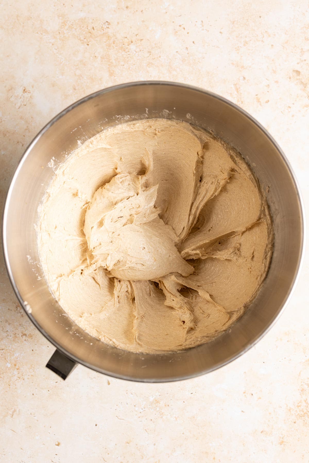 Wet ingredients beaten until creamy and fluffy.