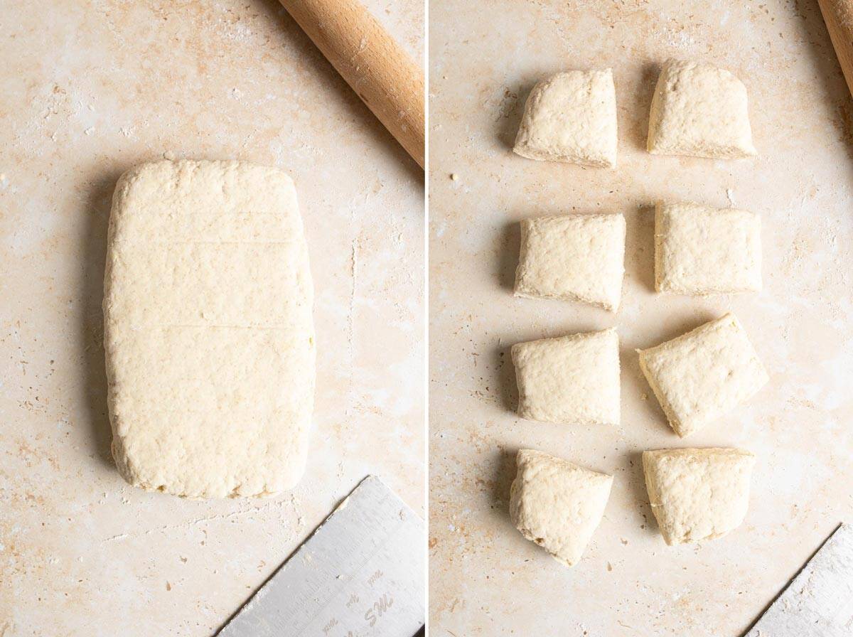 Cut dough into 8 biscuits.
