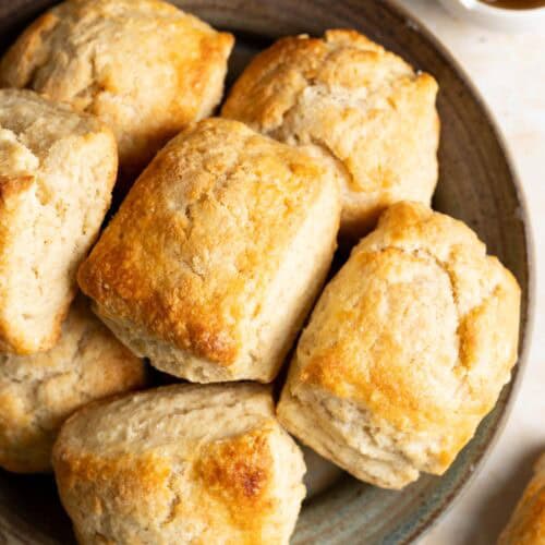 Sourdough biscuits on a plate.