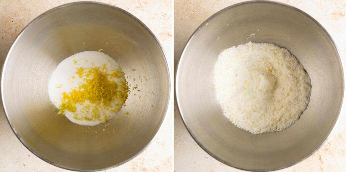 Mix lemon zest with sugar in a metal mixing bowl.