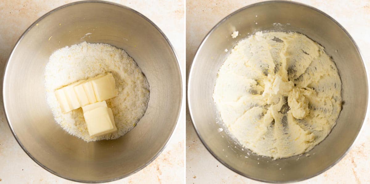 Cream butter with lemon sugar.