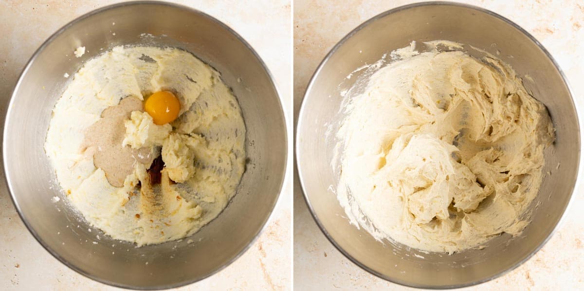 Beat in sourdough discard, egg yolk, vanilla and lemon juice.