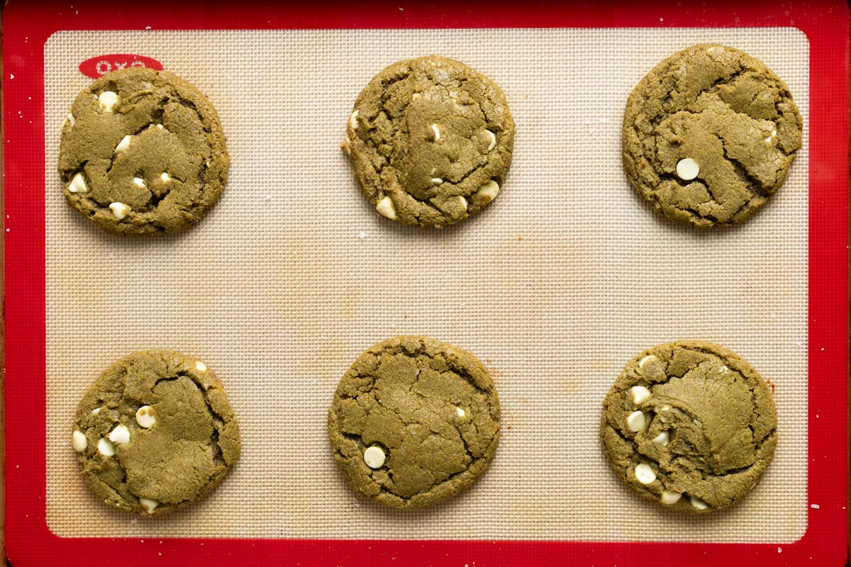 Baked sourdough matcha cookies.