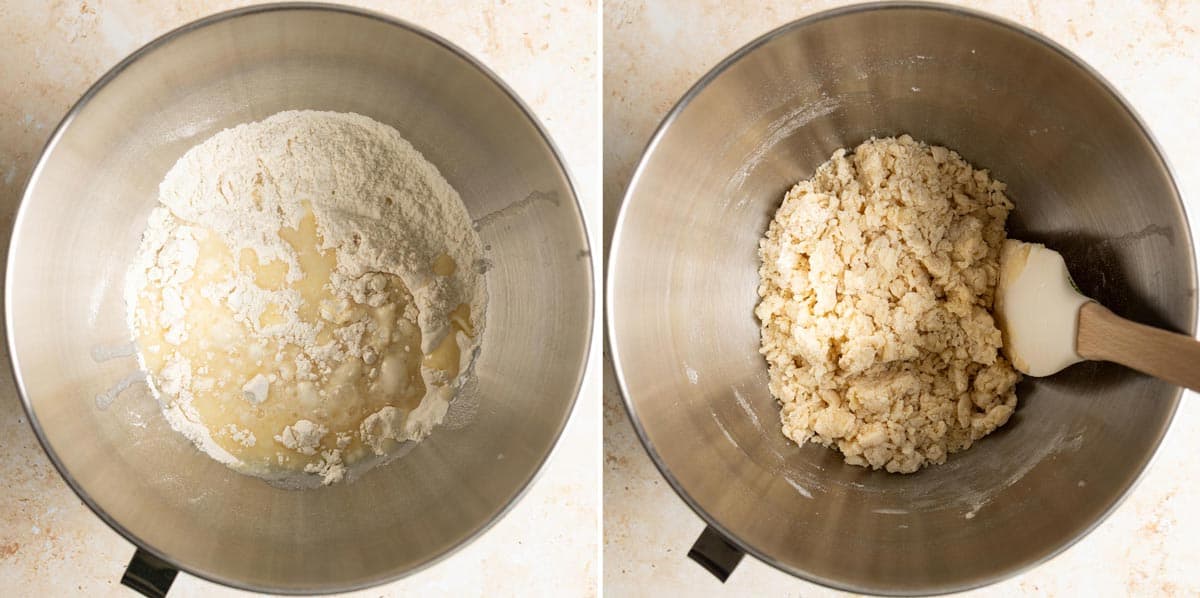 Mix flour with milk mixture and let rest in the stand mixer bowl.