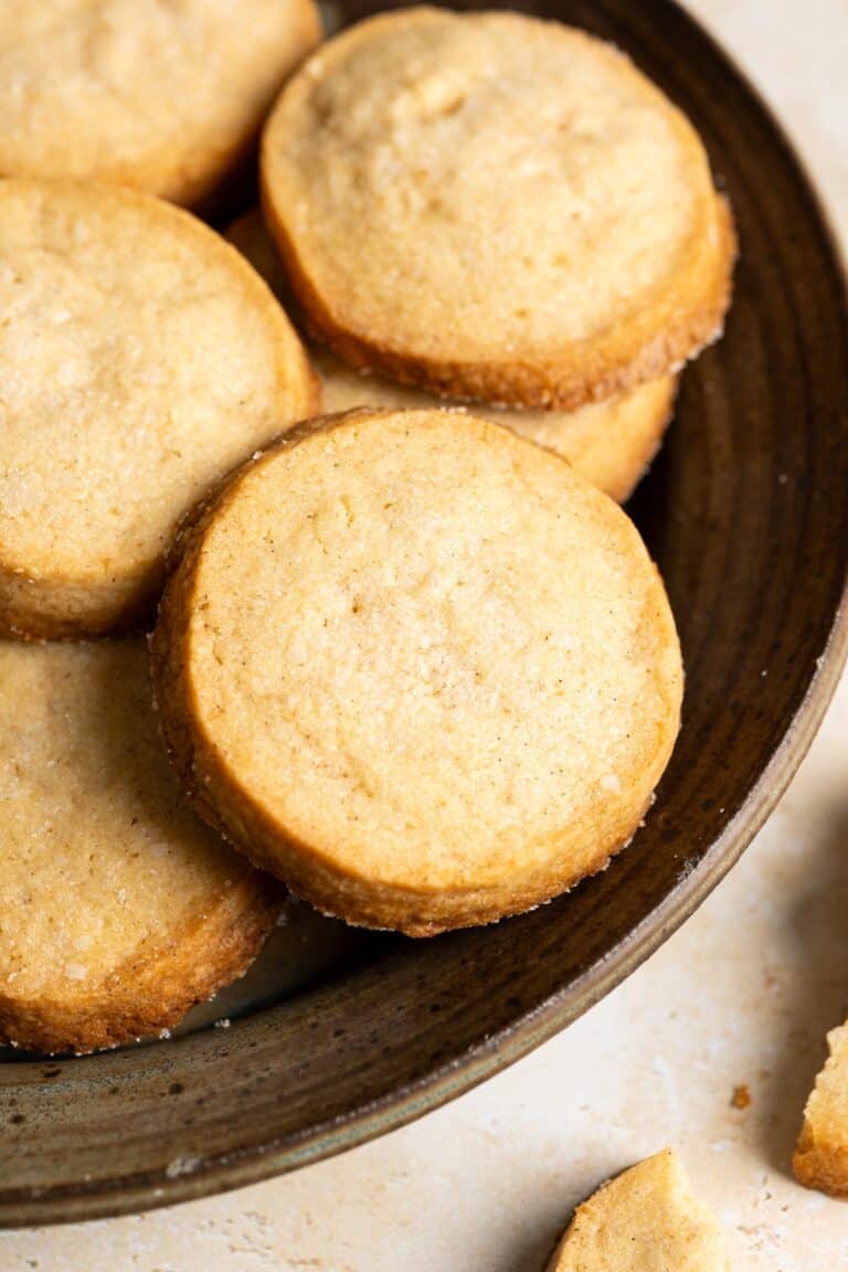 A plate of sourdough shortbread cookies.
