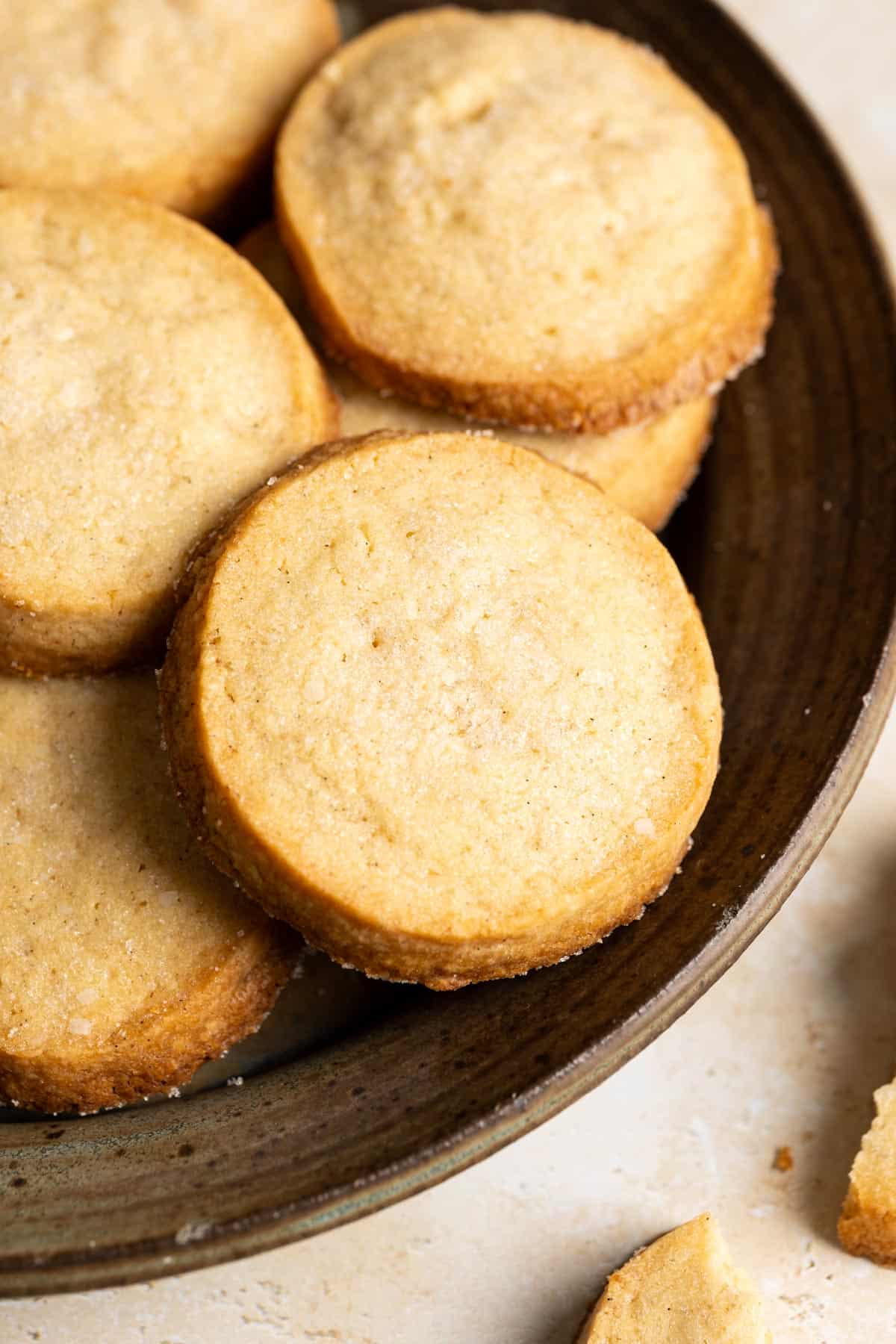 A plate of sourdough shortbread cookies.