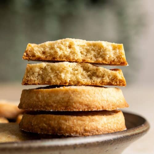 A stack of sourdough shortbread cookies.