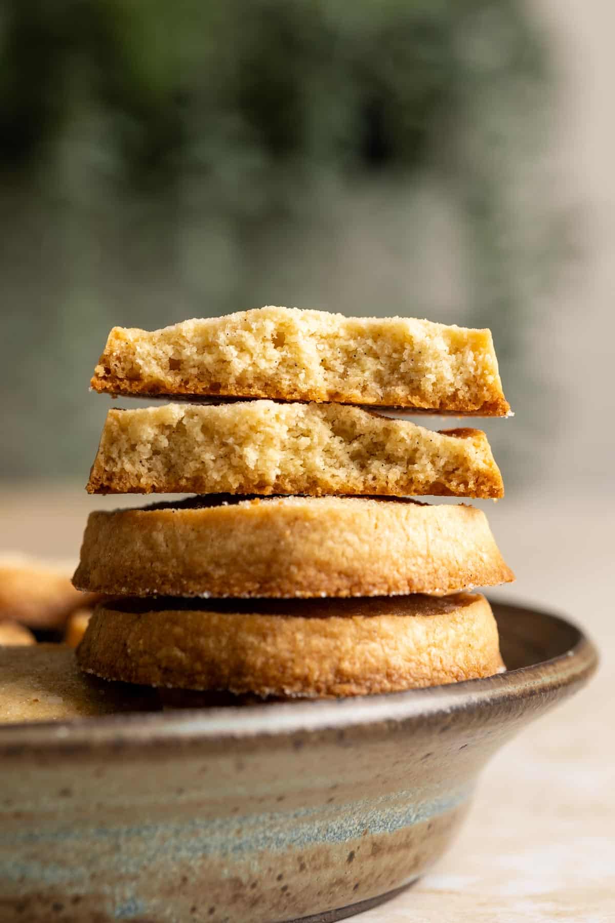 A stack of sourdough shortbread cookies.
