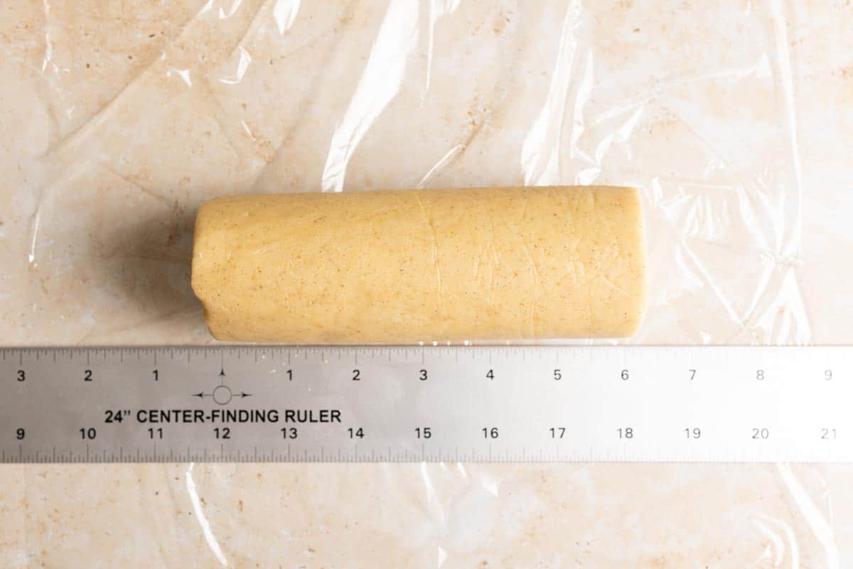A sourdough shortbread dough log.