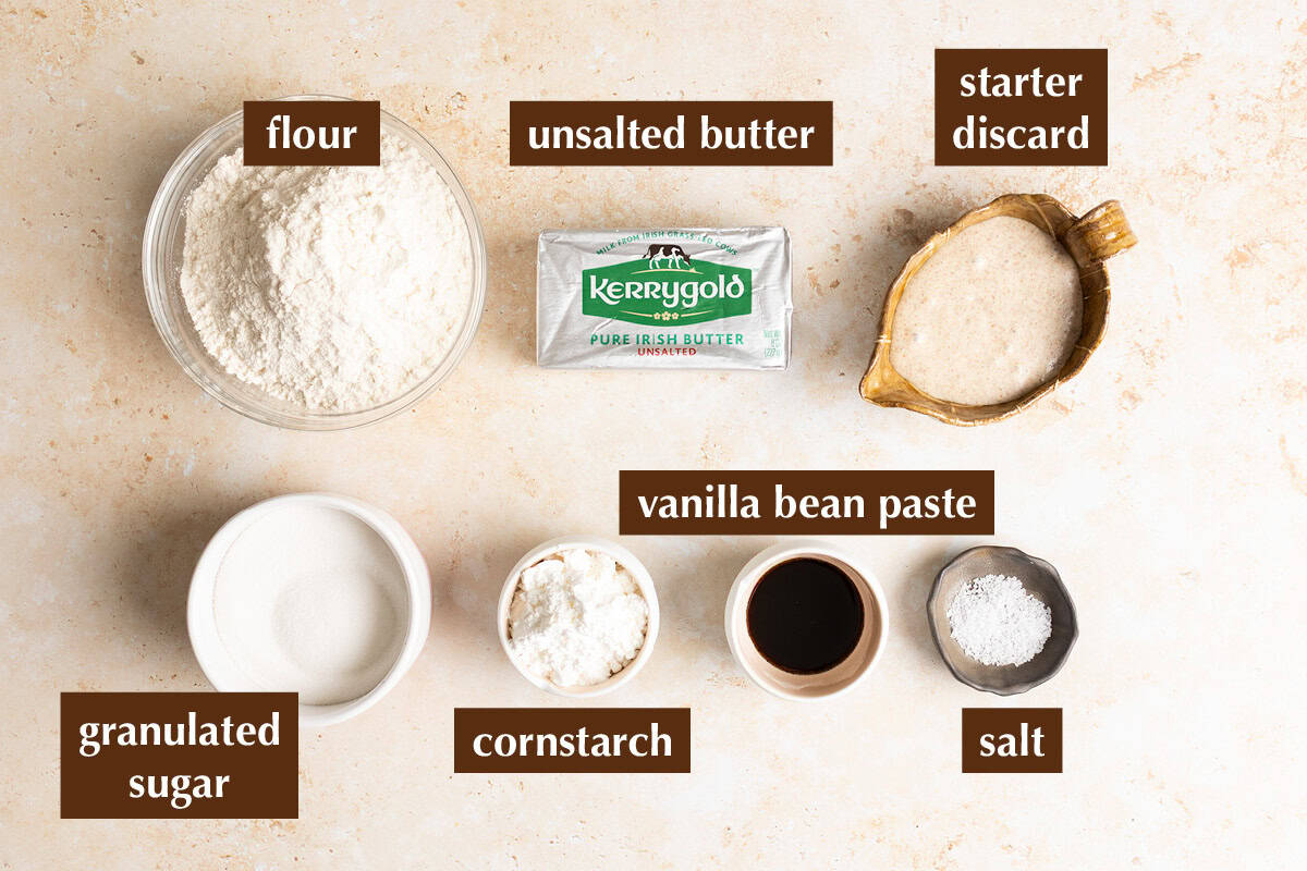 Ingredients for sourdough shortbread cookies.