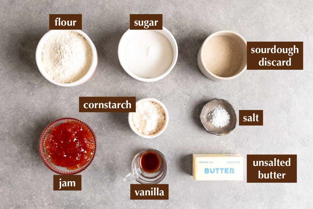 Sourdough discard thumbprint cookies ingredients.