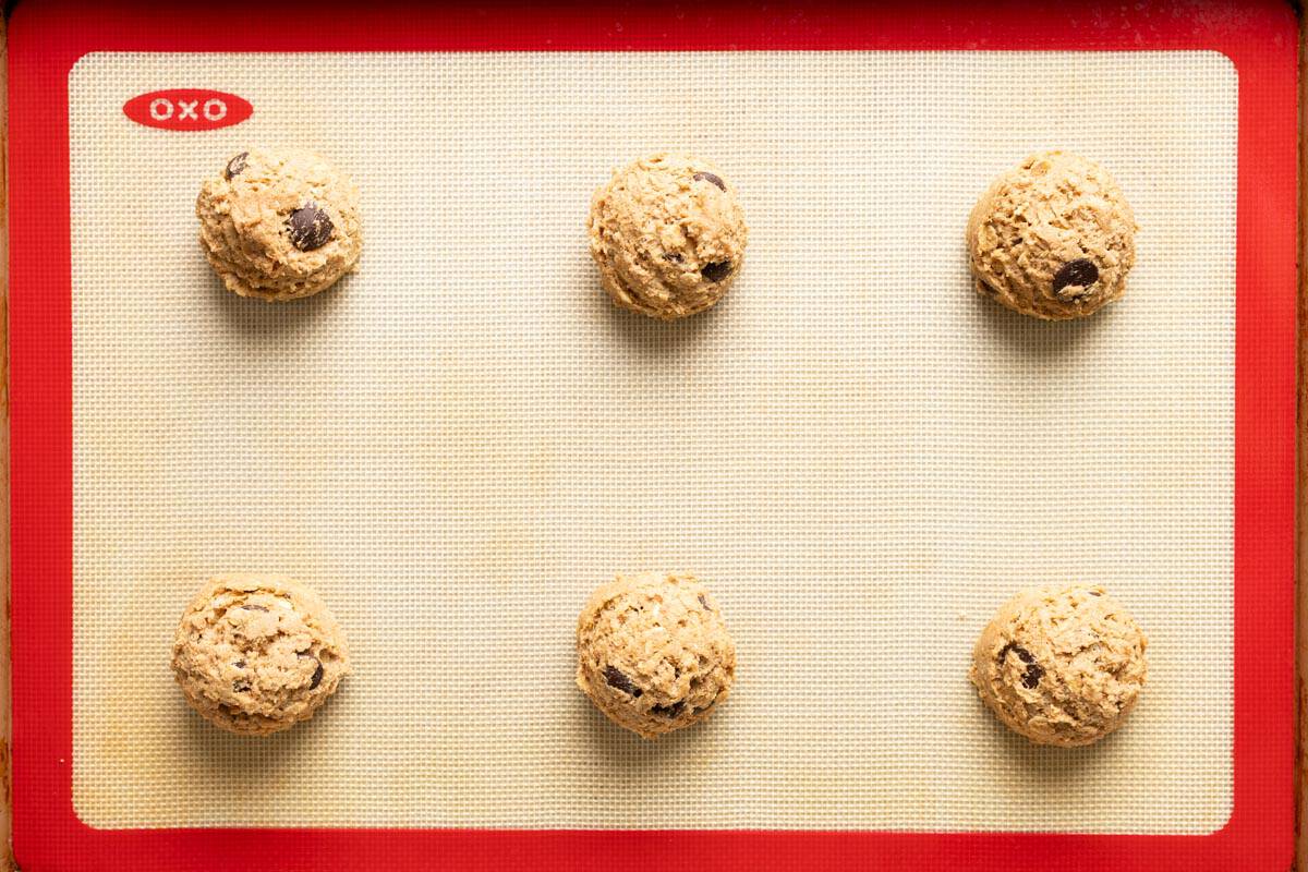 6 sourdough oatmeal chocolate chip cookie dough balls.