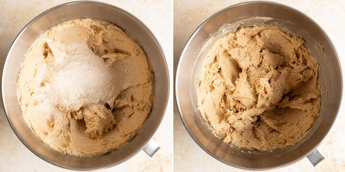 Add dry ingredients, stir to form cookie dough.