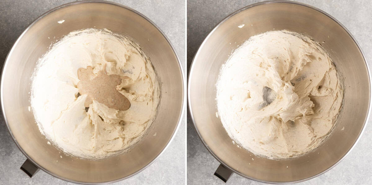 Add sourdough discard to creamed butter.