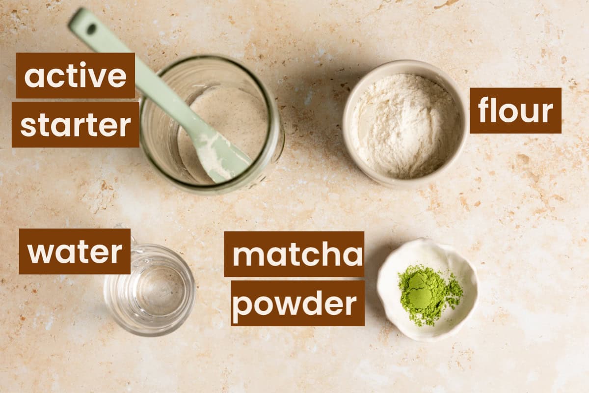 Ingredients for matcha sourdough starter.