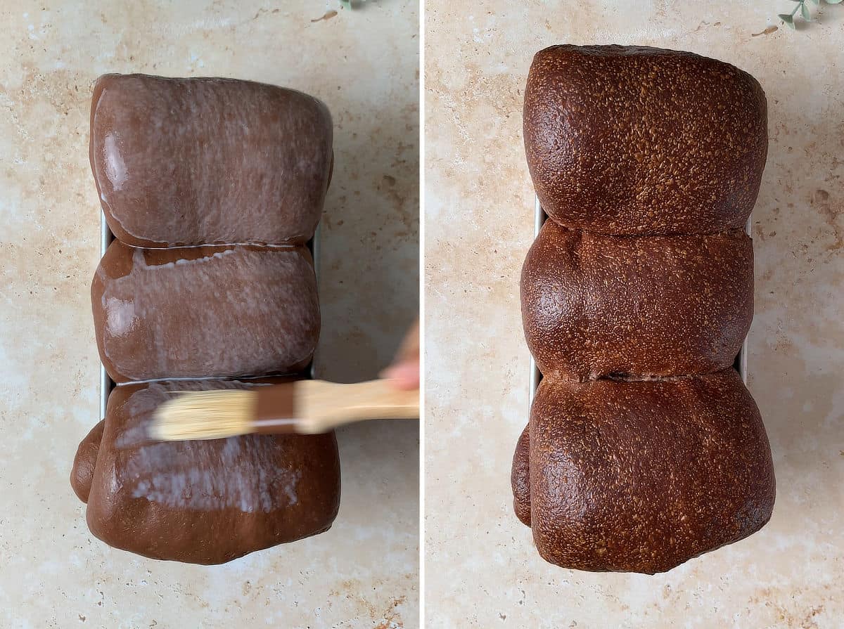 Brush chocolate milk bread with milk and bake.