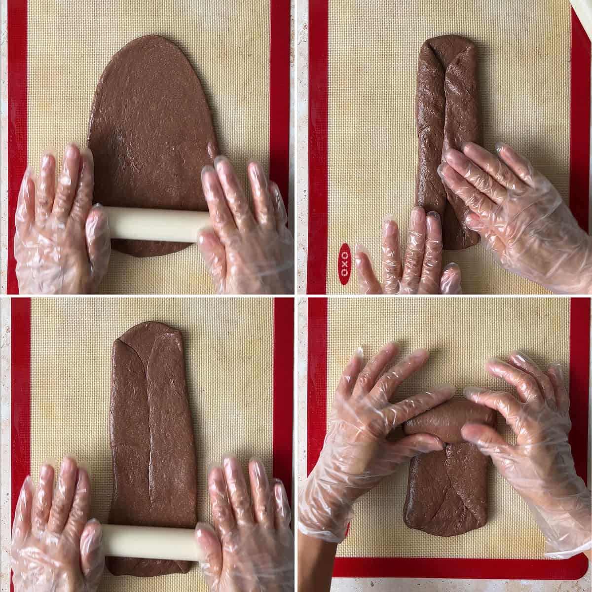 Shape chocolate sourdough milk bread into a log.