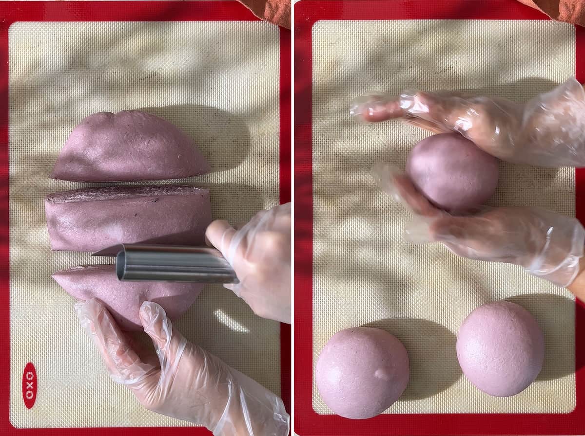 Cut dough into 3 portions; roll into 3 balls.