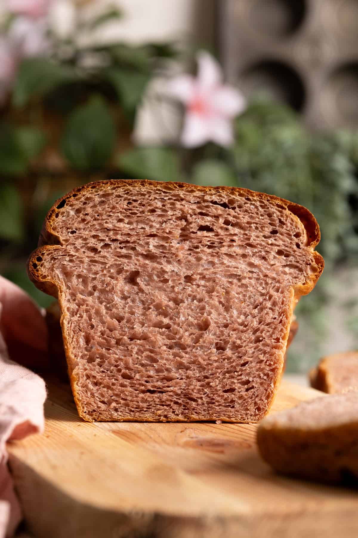 The interior of a loaf of strawberry milk bread.