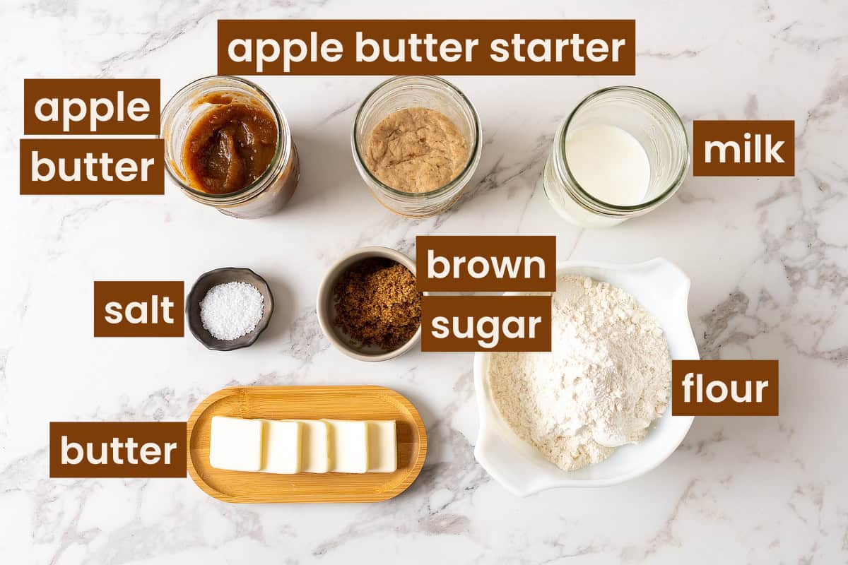 Ingredients for apple butter sourdough milk bread.