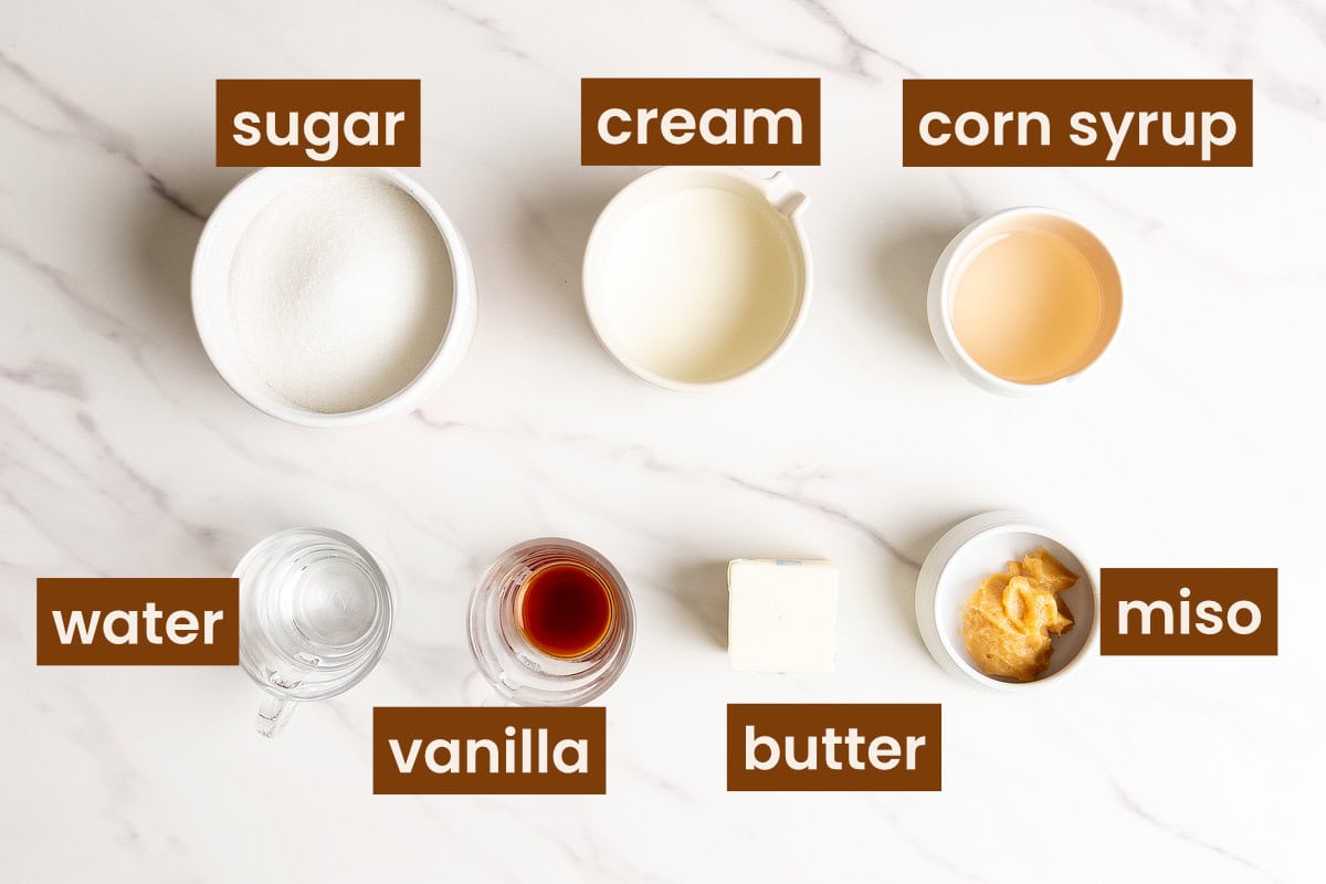 Miso caramel ingredients.