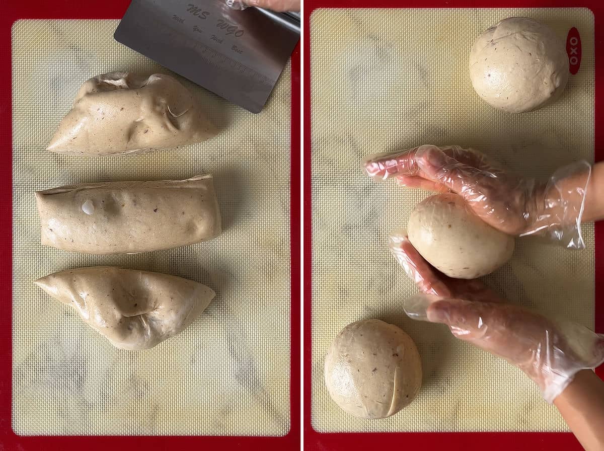 Divide apple milk bread dough into 3; roll into balls.
